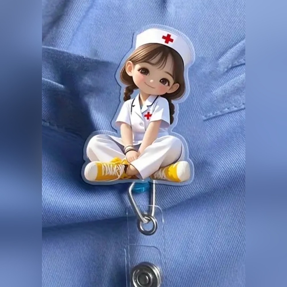 Nurses Criss-Cross Seated Custom Acrylic Name Badge ID holder
